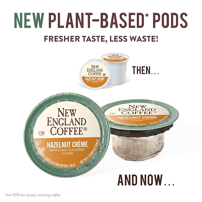 New England Coffee Hazelnut Crème Medium Roast Single Serve Pods, 12ct Box (Pack of 1)