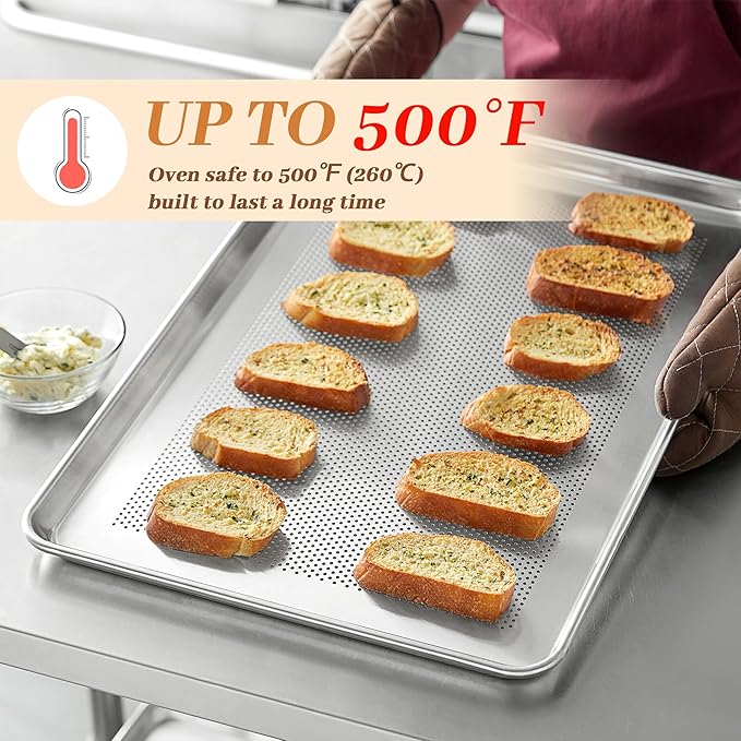 6 Pack Half Size Baking Sheet Pans Perforated, Aluminum Commercial Cookie Sheets Non-Stick, 18"x13"