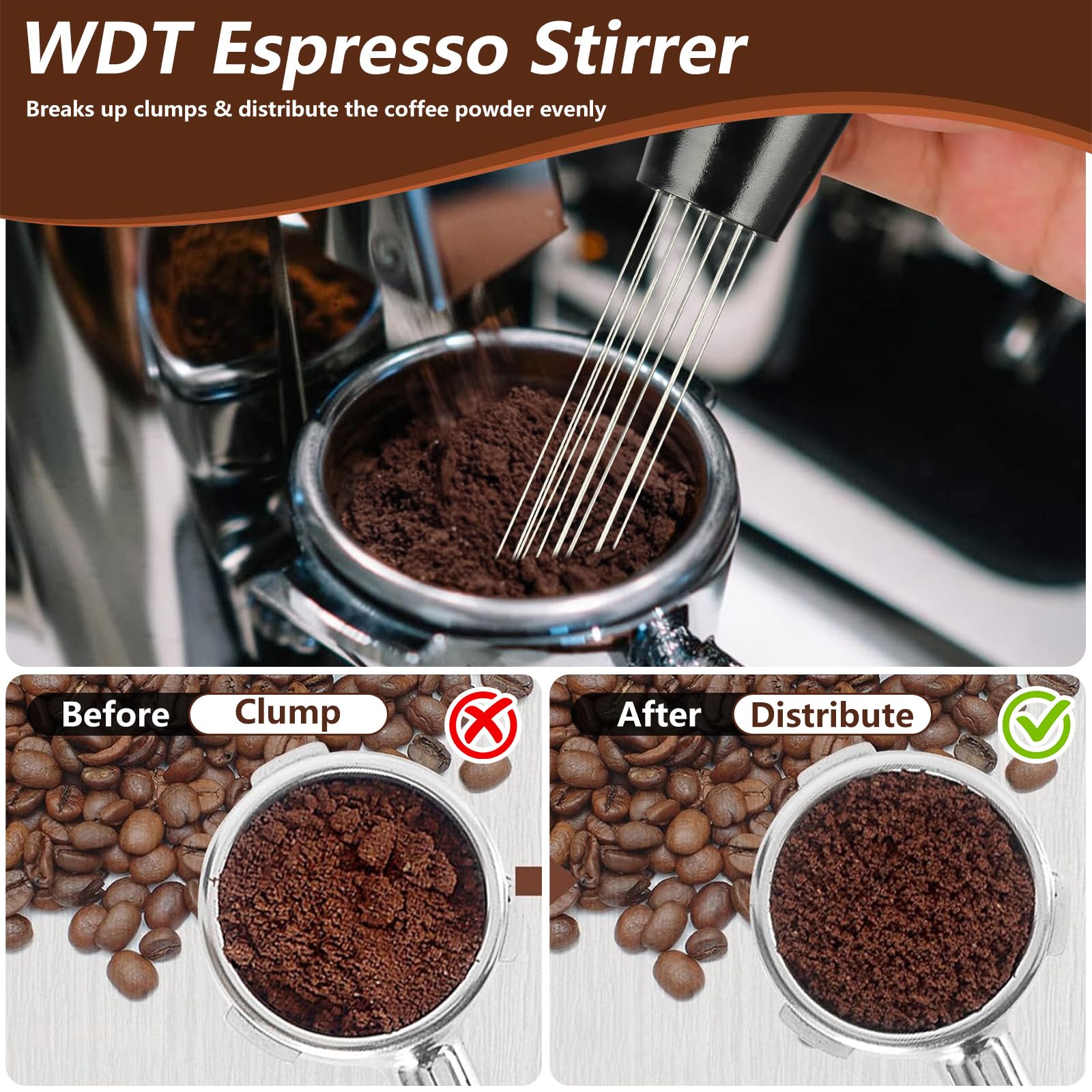 Mytdkxin 7 PCS Espresso Accessories,WDT Tool Espresso Machine Tamper Tools