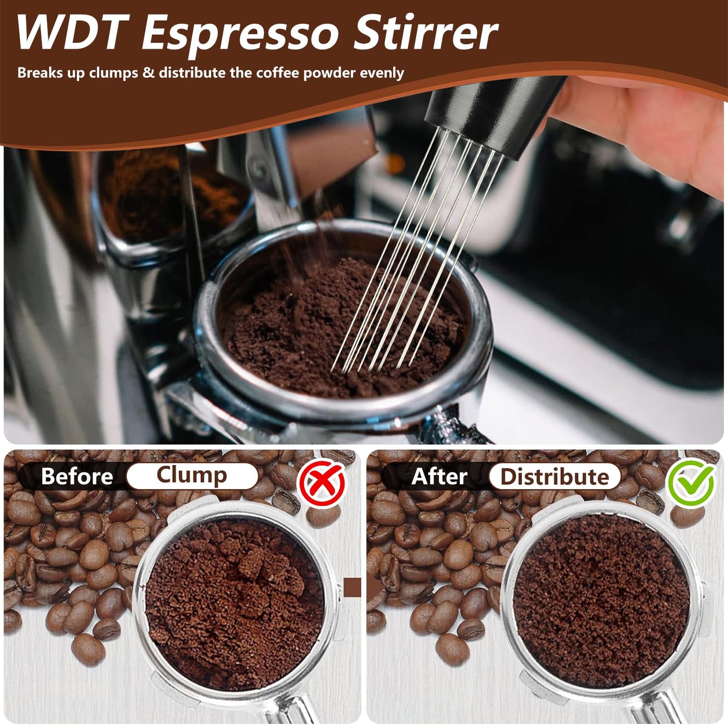 Mytdkxin 7 PCS Espresso Accessories,WDT Tool Espresso Machine Tamper Tools