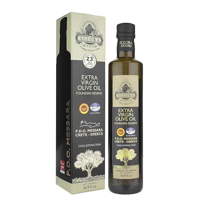 Ellora Farms, Greek Extra Virgin Olive Oil, Single Estate PDO Messara, Greece, Non GMO, cold-pressed, Polyphenol, Glass Bottle, 17 FL oz