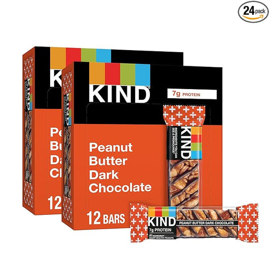 KIND Nut Bars, Peanut Butter Dark Chocolate, Healthy Snacks, Gluten Free, 8g Protein, 24 Count