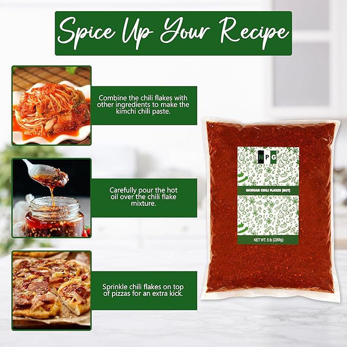 NPG Authentic Sichuan Chili Flakes 5 Pound, Extra Hot, Szechuan Crushed Red Pepper Powder Bulk, Essential Spice Seasoning for Making Kimchi, Chili Oil, Stir-fry, Pizza, Salads, and Tacos