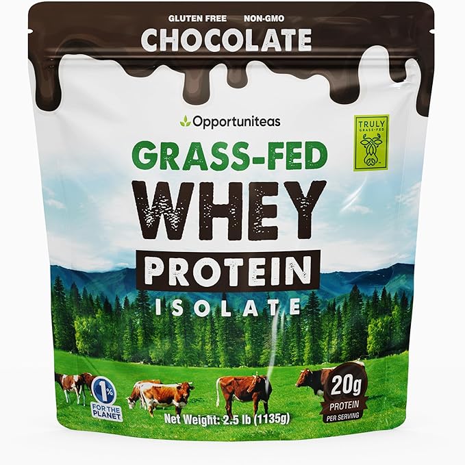 Opportuniteas Grass Fed Chocolate Whey Protein Isolate Powder - 20g Protein Powder Without