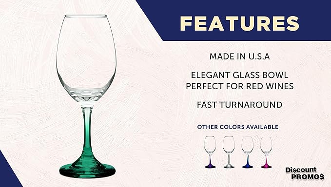 DISCOUNT PROMOS Rioja Wine Glasses with Stem 10 oz. Set of 10, Bulk Pack - Color Bottom, Perfect for Wedding, Party Favors, Birthday, Bridal Shower Gifts - Green