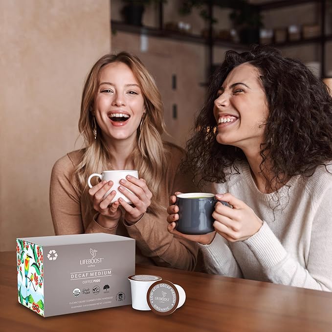 Lifeboost Organic Decaf Coffee K Cups - Low Acid Single Origin Non-GMO Mold Free Decaf Coffee Pods Compatible with Keurig & Keurig 2 - No Mycotoxins or Pesticides - 10 Count