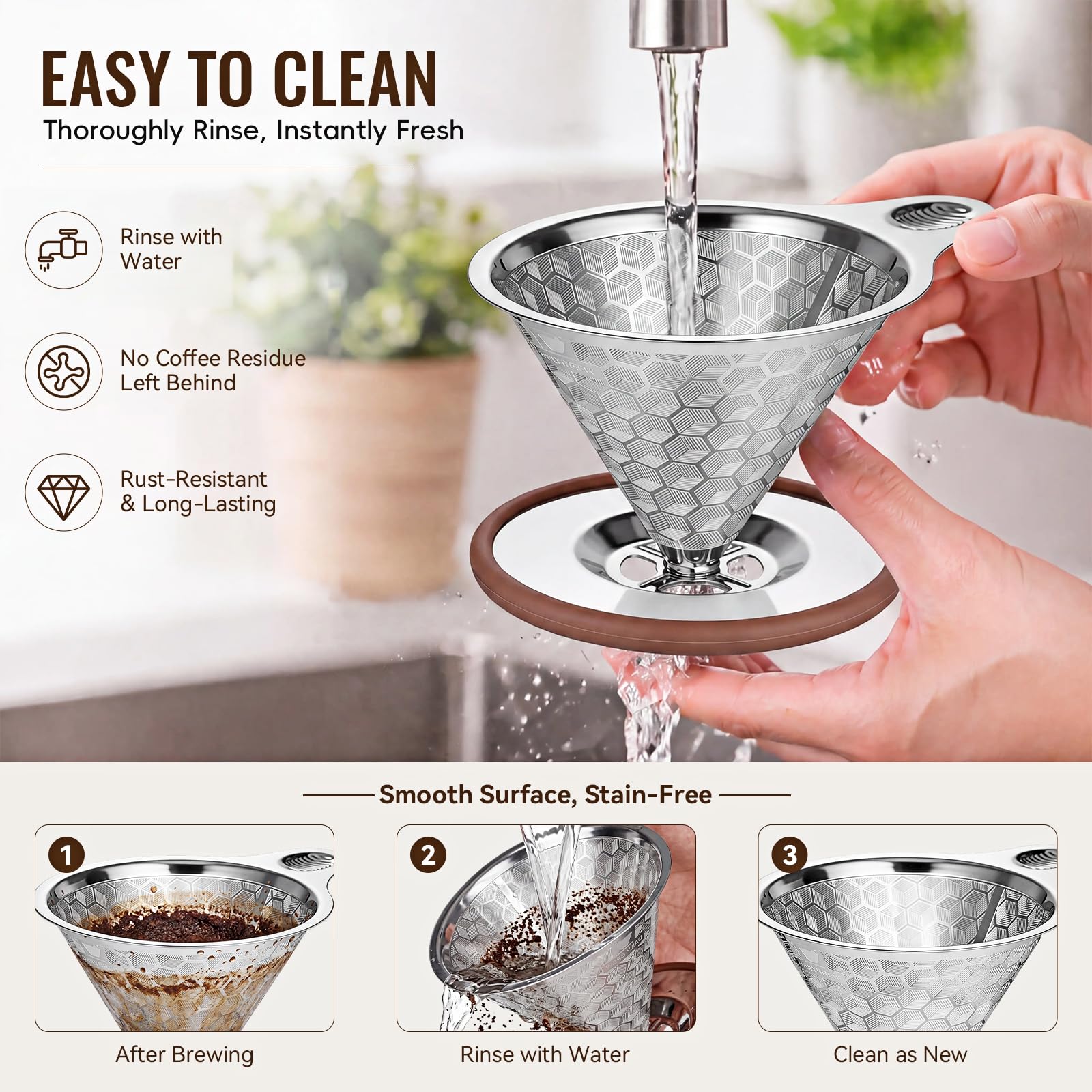 Pour Over Coffee Dripper, Triple-Layer Stainless Steel 800-Mesh Filter #4