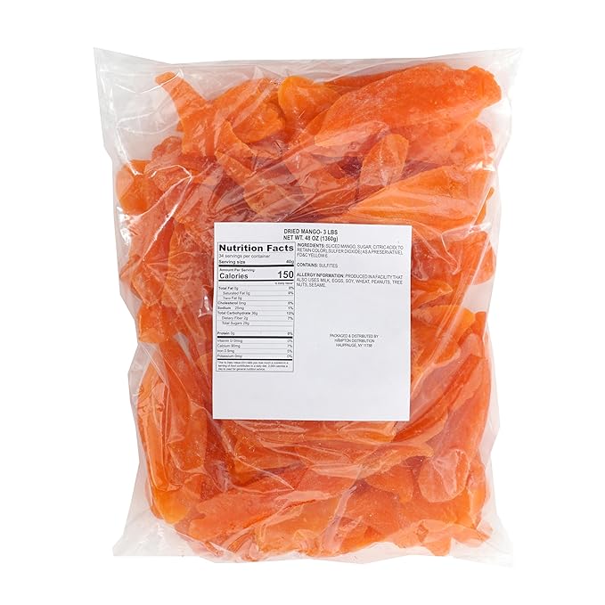Dried Mango, 3 Pound Bag, Mango Slices, The Hampton Popcorn & Candy Company