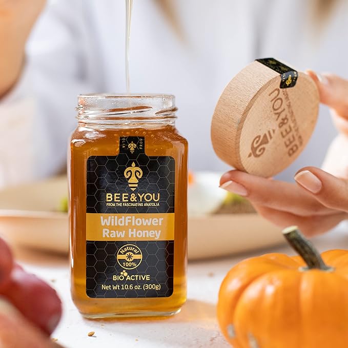 Bee and You Raw Wildflower Honey, 100% Natural, Wildcrafted, Polyflora and Unprocessed, Active Enzymes, Antioxidants, OU Kosher, Paleo, Gluten-Free, 10.6 oz