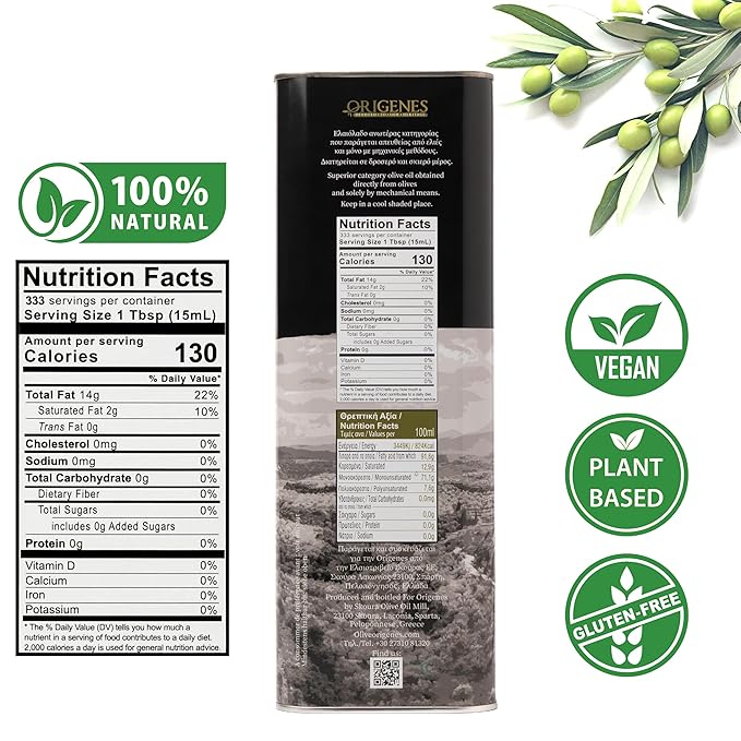 Extra Virgin Olive Oil Tin, Great Taste Cold Pressed, Polyphenol Rich EVOO, KORONEIKI Olive Oil Extra Virgin, EVOO from the Land of Sparta 3lt Tin