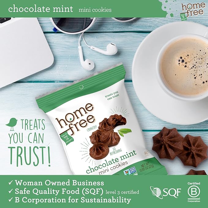 Homefree Treats You Can Trust Gluten Free Mini Cookies, Single Serve, Chocolate Mint, 0.95 Ounce (Pack of 10)