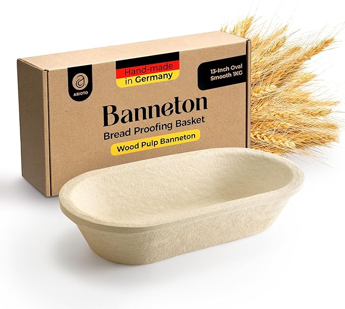 13" Oval Wood Pulp Banneton Bread Proofing Basket ??2.2LB Brotform, Smooth Surface??Non-Stick Natural Wood Pulp Pressed for Durability??Made in Germany Proofing Baskets for Sourdough Bread Baking