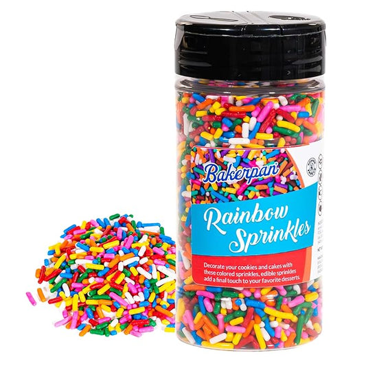 Bakerpan Rainbow Jimmies Sprinkles - 6 Ounces Edible Sprinkles for Cake Decorating, Cupcakes, Ice Cream, Cake Decorations (Made in USA)