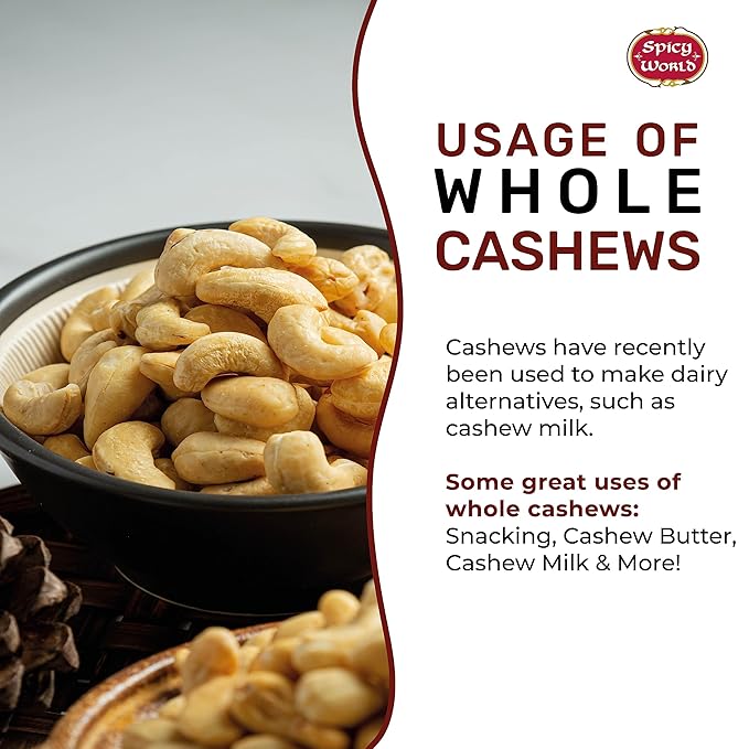 Spicy World Raw Cashews 5 LB (80oz) Bulk - Non-GMO, Gluten Free, Peanut Free, No Additives, Unsalted Natural & Pure Whole Cashews - Great for Pesto, Salads, Baking, Roasting & Cooking