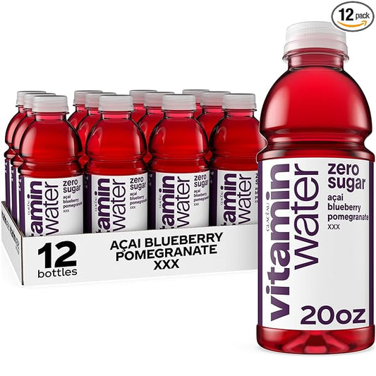 vitaminwater XXX Acai-Blueberry-Pomegranate Zero Sugar, Flavored Water Beverage, 20 fl oz Bottles
