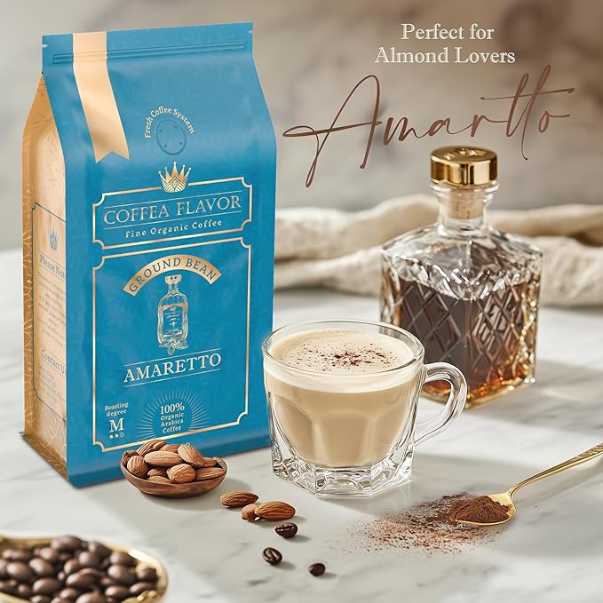 Flavored Ground Coffee ??Amaretto (Almond), 100% Arabica, Single Origin, Medium Roast, USDA Organic, Naturally Flavored ??by Coffea Flavor