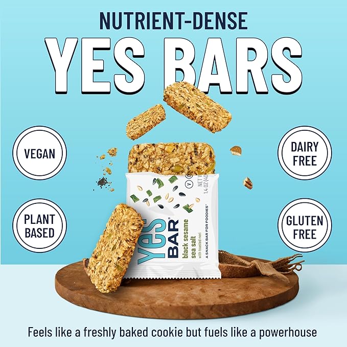 YES Bar ??Black Sesame Sea Salt ??Plant Based Protein, Decadent Snack Bar ??Vegan, Paleo, Gluten Free, Dairy Free, Low Sugar, Healthy Snack, Breakfast, Low Carb, Keto Friendly (Pack of 6)