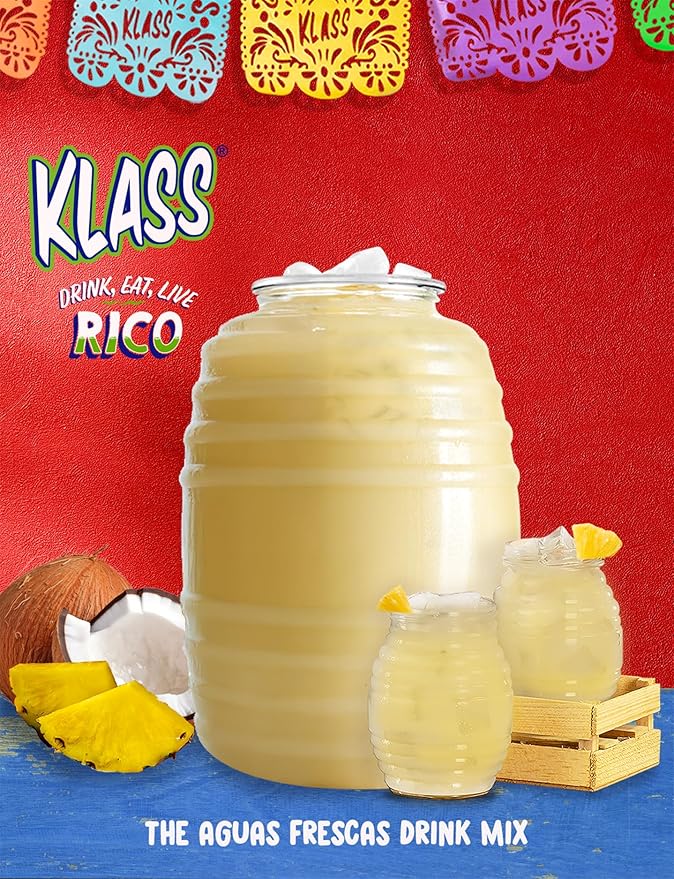 Klass Aguas Frescas | Drink Mix | Variety Pack Of Mixed Flavors | Pina Colada, Cucumber Limeade, Tropical Punch & Strawberry Watermelon | Flavors From Natural Sources, No Artificial Flavors With Vitamin C (Makes 7 to 9 Quarts) 14.1 Oz Family Pack (4-Pack)