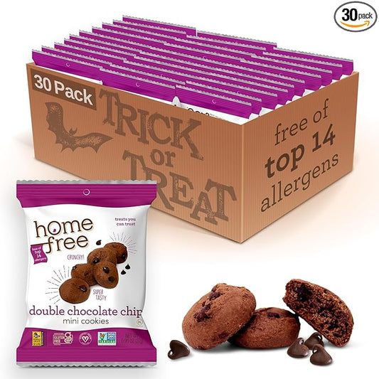 Homefree Treats You Can Trust Gluten Free Mini Cookies, Single Serve, Double Chocolate Chip, 0.95 Ounce (Pack of 30)