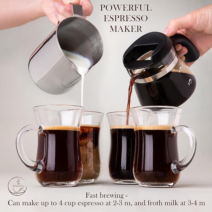 Mixpresso Espresso Maker, 3.5 Bar Espresso Machine With Milk Frother, 4 Cup Espresso/Cappuccino Maker, 800w Coffee Maker With Glass Carafe, Latte and Cappuccino Machine