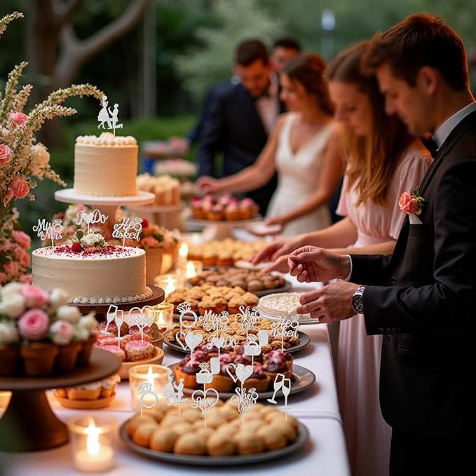 30 PCS He Asked She Said Yes Cupcake Toppers Engagement Cupcake Toppers Miss to Mrs I Do Love Heart Ring Miss to Mrs Cupcake Picks for Wedding Engagement Party Cake Decorations Supplies Silver