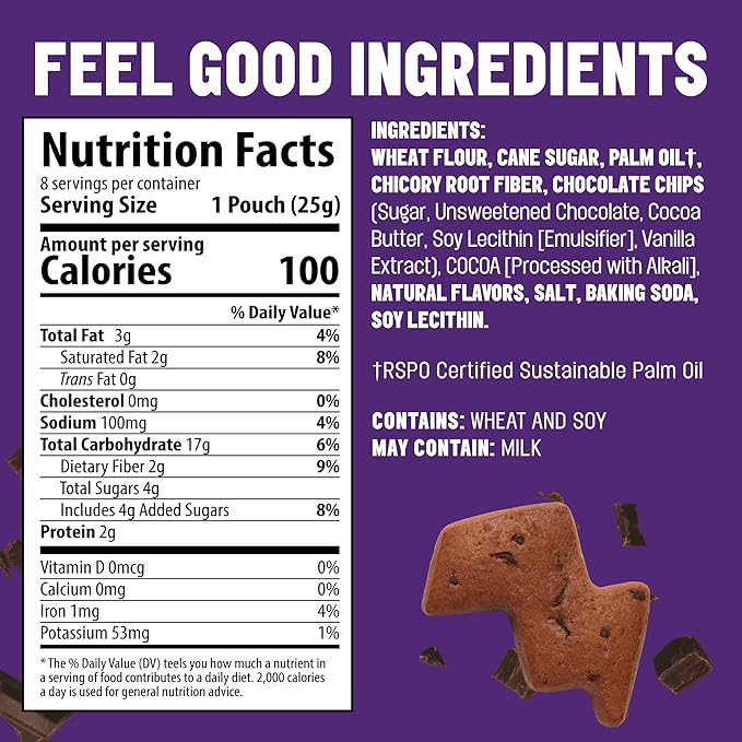Mavericks Double Chocolate Bolt Cookies - Healthy Chocolate Chip Cookies, Plant-Based Snack for Kids, Nut Free, 40% Less Sugar - 2 Boxes (16 Pouches)