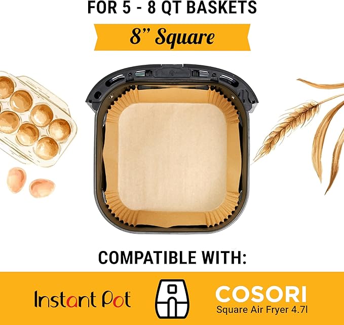 250 pcs Air Fryer Liners, Disposable Airfryer Paper Liners ??Non-Stick and Oil Proof for Easy Cleanup, Great for Oven, Pans & Baking ??8??Square for 5-8 qt Basket by Baker's Signature