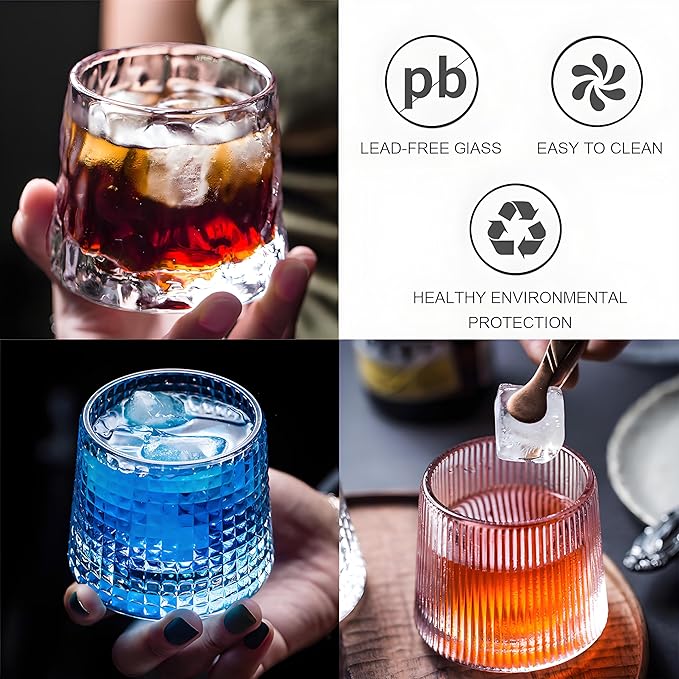 Flat bottom Crystal Whiskey Glasses, Premium 10oz Scotch Glasses Set of 3, Old Fashioned Glasses,Thick Weighted Bottom Rocks for Drinking Bourbon, Scotch, Cocktails竊뉽arger Sizeç«?,<div>