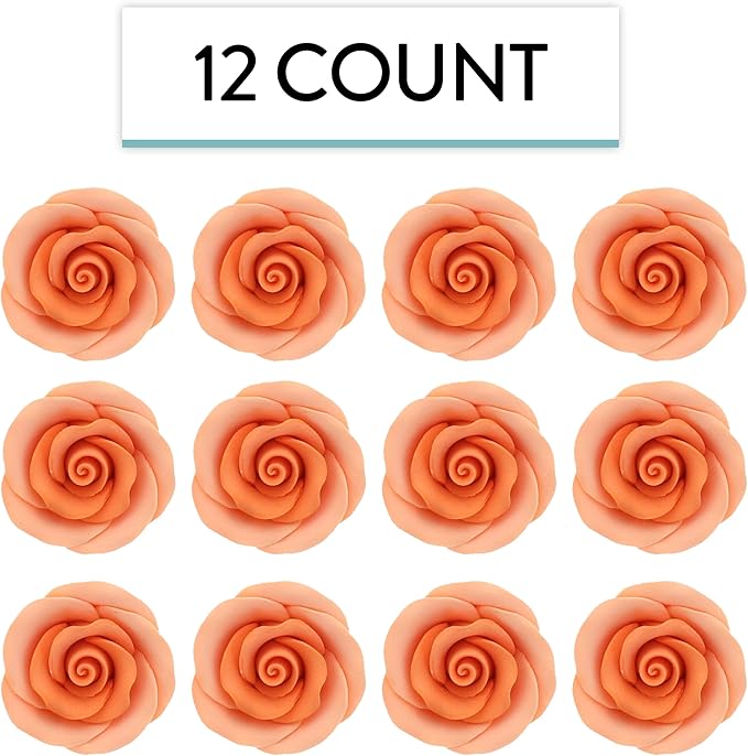 Global Sugar Art Premium Edible Roses, Peach, Unwired, Medium 1.5 inches, 12 Count by Chef Alan Tetreault