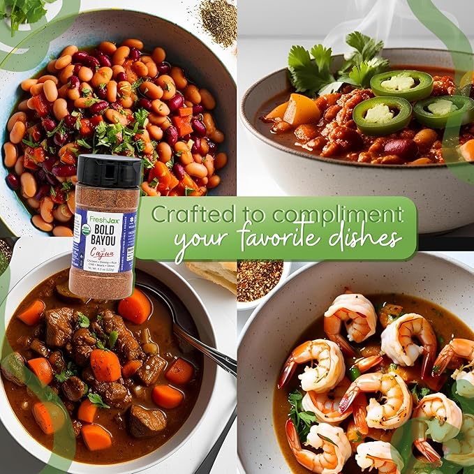 FreshJax Organic Cajun Seasoning (4.3 oz Bottle) | Non GMO, Gluten Free, Keto, Paleo, No Preservatives Bold Bayou Blend - Cajun Spice