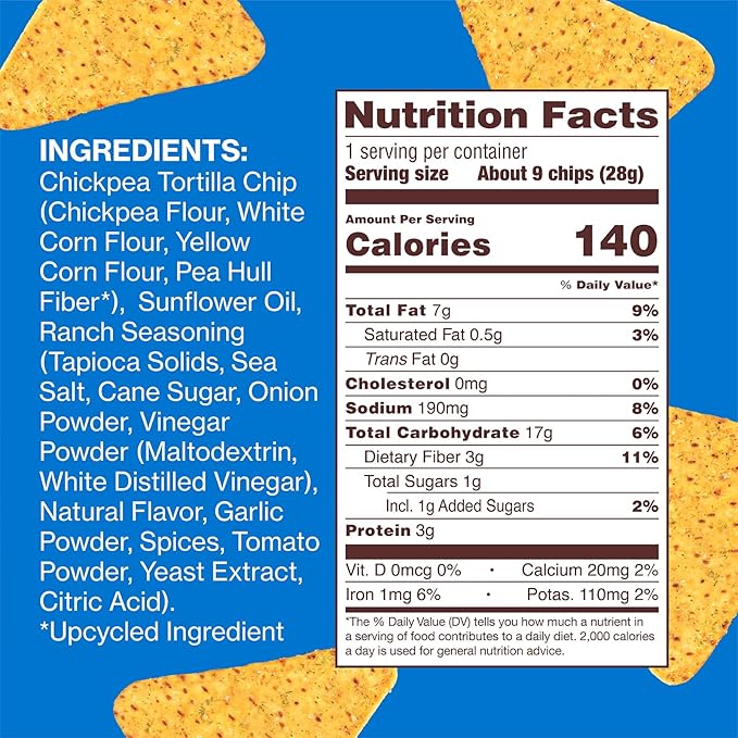 HIPPEAS Chickpea Tortilla Chips, Rockin??Ranch, 1 Ounce (Pack of 18), 3g Protein, 3g Fiber, Vegan, Gluten-Free, Crunchy, Plant Protein Snacks