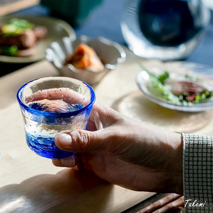 Japanese sake glass Handcrafted Mini Glass Set Elegant Japanese Sake Cups Perfect for Any Occasion Made in Japan (Four Ocean Blues (4 pcs), Sake Glass (1.7-2.9 fl oz))
