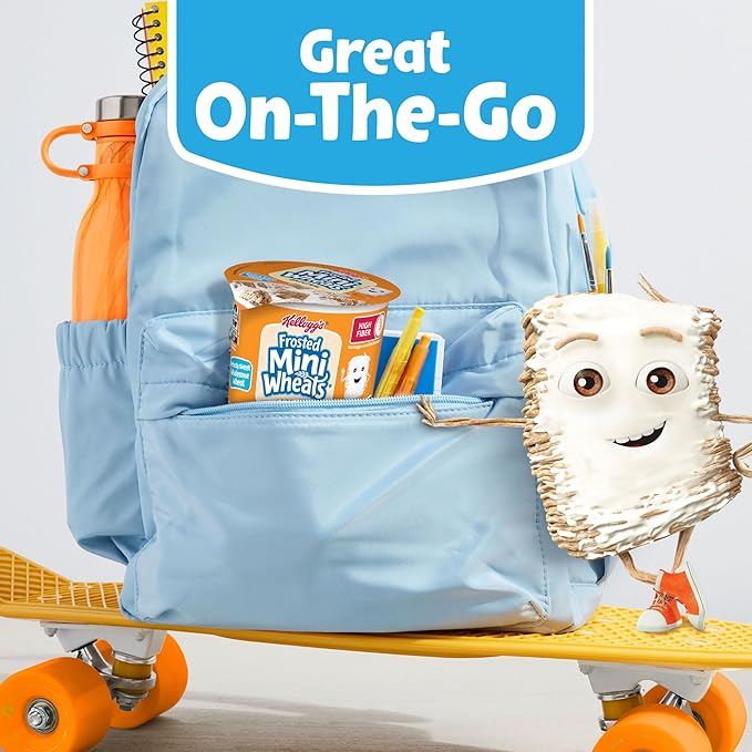 Kellogg's Frosted Mini-Wheats Breakfast Cereal Cups, High Fiber Cereal, Kids Snacks, Original, 30oz Case (12 Cups)