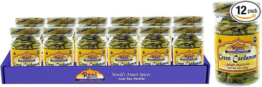 Rani Green Cardamom Pods Spice (Hari Elachi) 2oz (56g) PET Jar, Pack of 12 ~ All Natural | Vegan | Gluten Friendly | NON-GMO | Product of India