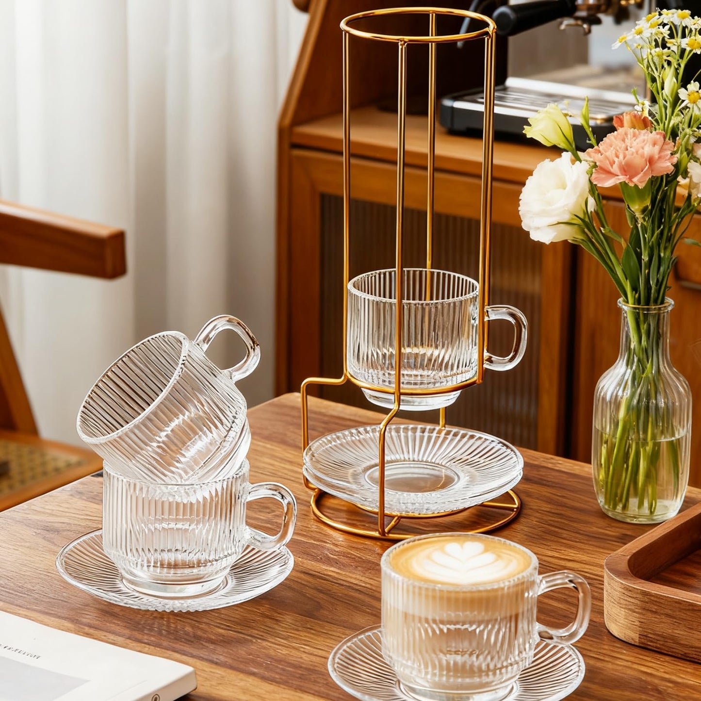 5.4 oz Espresso Cups Set of 4,Stackable Clear Glass Small Coffee Cup Set