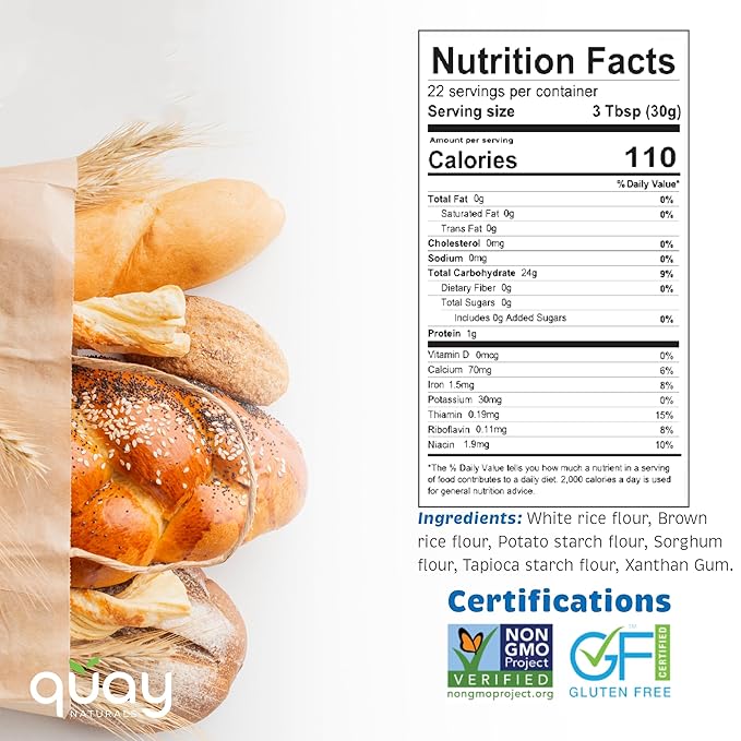 Quay Naturals Organic Gluten Free All Purpose Baking Flour - 2 lbs, No Grit, 1:1 Wheat Substitution, Dairy Free, Non-GMO, Kosher, Made in USA