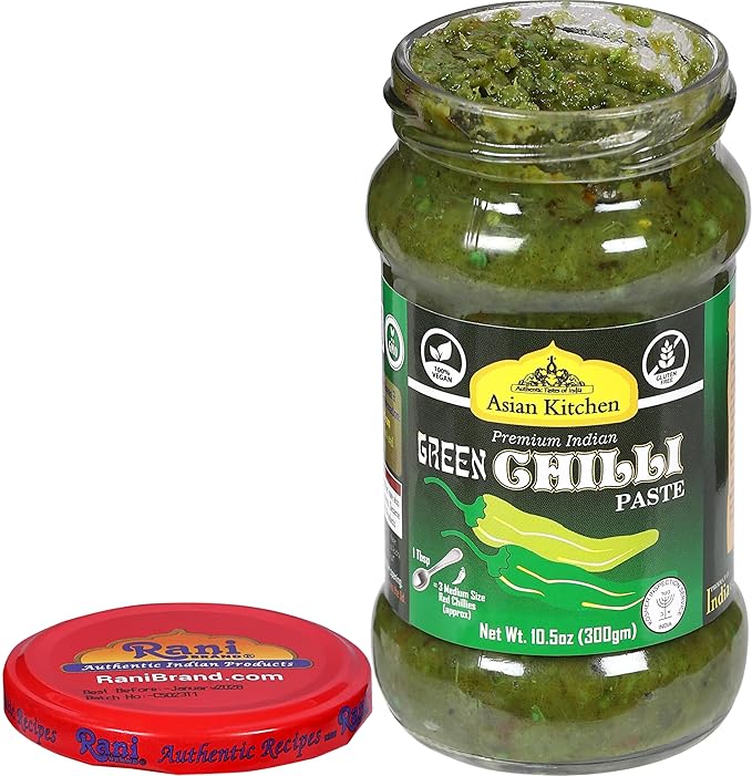 Asian Kitchen Green Chilli Cooking Paste 10.58oz (300g) Glass Jar ~ Vegan | Gluten Free | NON-GMO | No Colors | Indian Origin