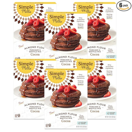 Simple Mills Almond Flour Pancake & Waffle Mix, Cocoa, Nothing Artificial, No Preservatives, Kosher & Paleo Friendly, Gluten Free, 10 Ounce (Pack of 6)