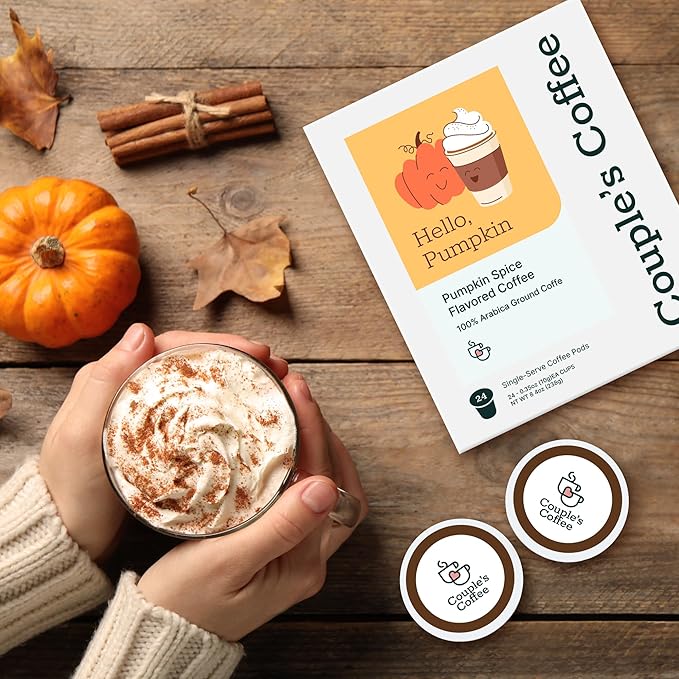 Couple's Coffee Pumpkin Spice K Cups | Hello Pumpkin | Gourmet Pumpkin Spice Ground Coffee | Compatible with K-Cups & Single Serve Brewers | 24 Count