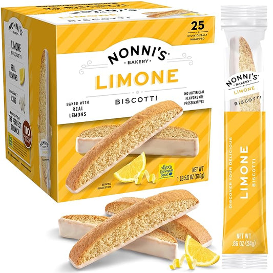 Nonni's Limone Lemon-Iced Biscotti Cookies ??Individually Wrapped Italian Tea-Time Snack, Crunchy Twice-Baked, 110 Cal Each, 21.5 oz Carton