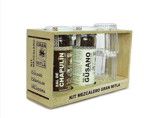 Gran Mitla Mezcal Gift Set : Agave Worm Salt and Grasshopper Salt with 2 mezcal glasses