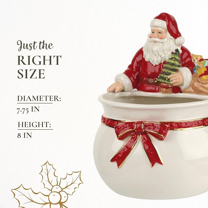 Spode Christmas Tree Candy Bowl - 7.5-Inch Earthenware Bowl for Candy, Nuts, Potpourri, Holiday Decor - Food-Safe Decorative Design with Santa and Tree Motif - Christmas Gift, Festive Tabletop Accent