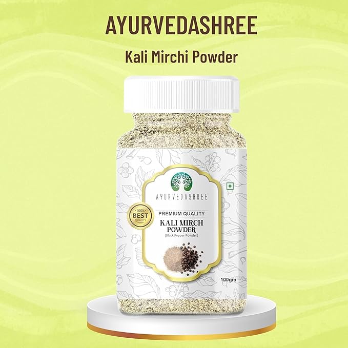 AYURVEDASHREE Black Pepper Powder (Peppercorns), Premium Quality 100gm PET Jar | All Natural | | Non-GMO | Piper nigrum | Indian Spice.