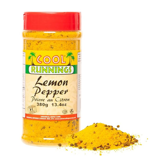 Cool Runnings Lemon Pepper 380g - Zesty and Savory Blend for Enhancing Chicken, Seafood such as Salmon, and Vegetables, Ideal for Roasting and Grilling