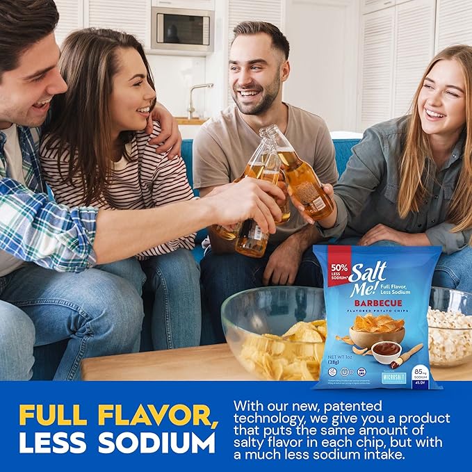 SaltMe! BBQ Potato Chips - 24 count 1oz Bags - 50% Less Sodium, Kosher, Non-GMO, Gluten Free - Less Salt, Great Flavor