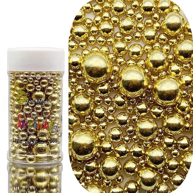 SE Si&Moos Gold Edible Pearls Gold Pearl Sprinkles for Cake Decorating Edible Cake Sugar Pearls Halloween Christmas Cookie Decorations Edible Cake Decorations for Cakes,Cupcakes Toppers 3.35 OZ