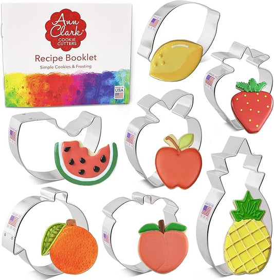 Ann Clark Cookie Cutters Summer Fruit Cookie Cutters 7-Pc. Set Made in the USA, Lemon, Peach, Pineapple, Watermelon, Orange, Strawberry, Apple