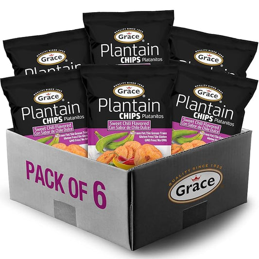 Grace Sweet Chili Plantain Chips 2.5oz - 6 Pack Individual Bags - Jamaican Snacks Platanitos Gluten Free - Non-GMO & No Trans Fat - Low Sodium Chips