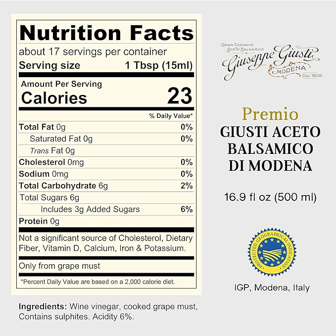 Giusti Balsamic Vinegar of Modena IGP ??Authentic Italian Aceto Balsamico di Modena IGP, Made in Italy, Perfect for Marinades, Vinaigrettes & Sauces ??16.9 fl oz (500 ml) - Pack of 2