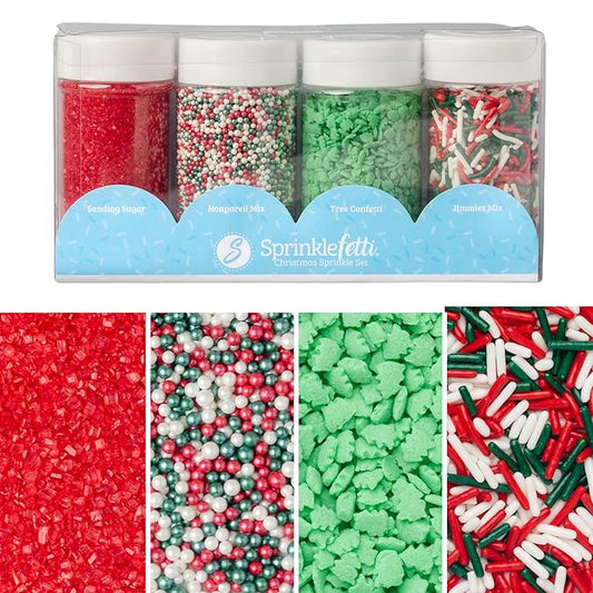 Sweets Indeed, Christmas Sprinkles, 4 Pack, Holiday Edible Sprinkle Mix, Perfect for Cake Decorations, Baking, Ice Cream, Cookies, Cupcake Topper (Christmas)